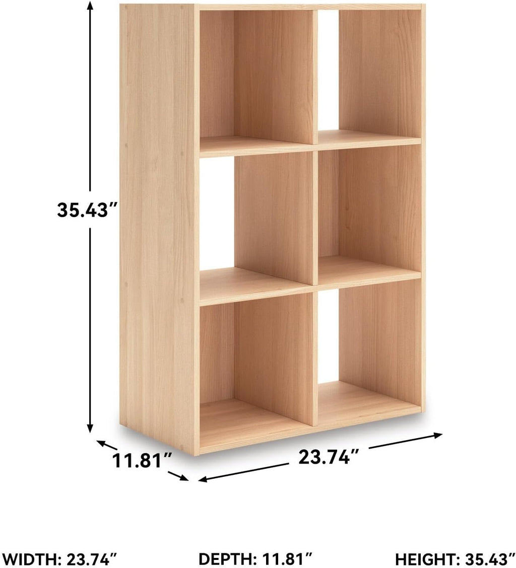 Signature Design by Ashley Piperton 6 Cube Storage Organizer, Cubby Shelf | Durable engineered wood with natural ash grain, Fits standard 10.5-inch bins, Versatile hybrid closed and open back design