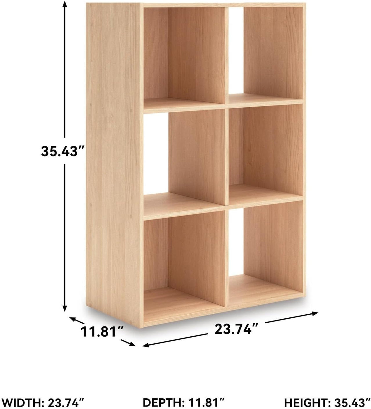 Signature Design by Ashley Piperton 6 Cube Storage Organizer, Cubby Shelf | Durable engineered wood with natural ash grain, Fits standard 10.5-inch bins, Versatile hybrid closed and open back design
