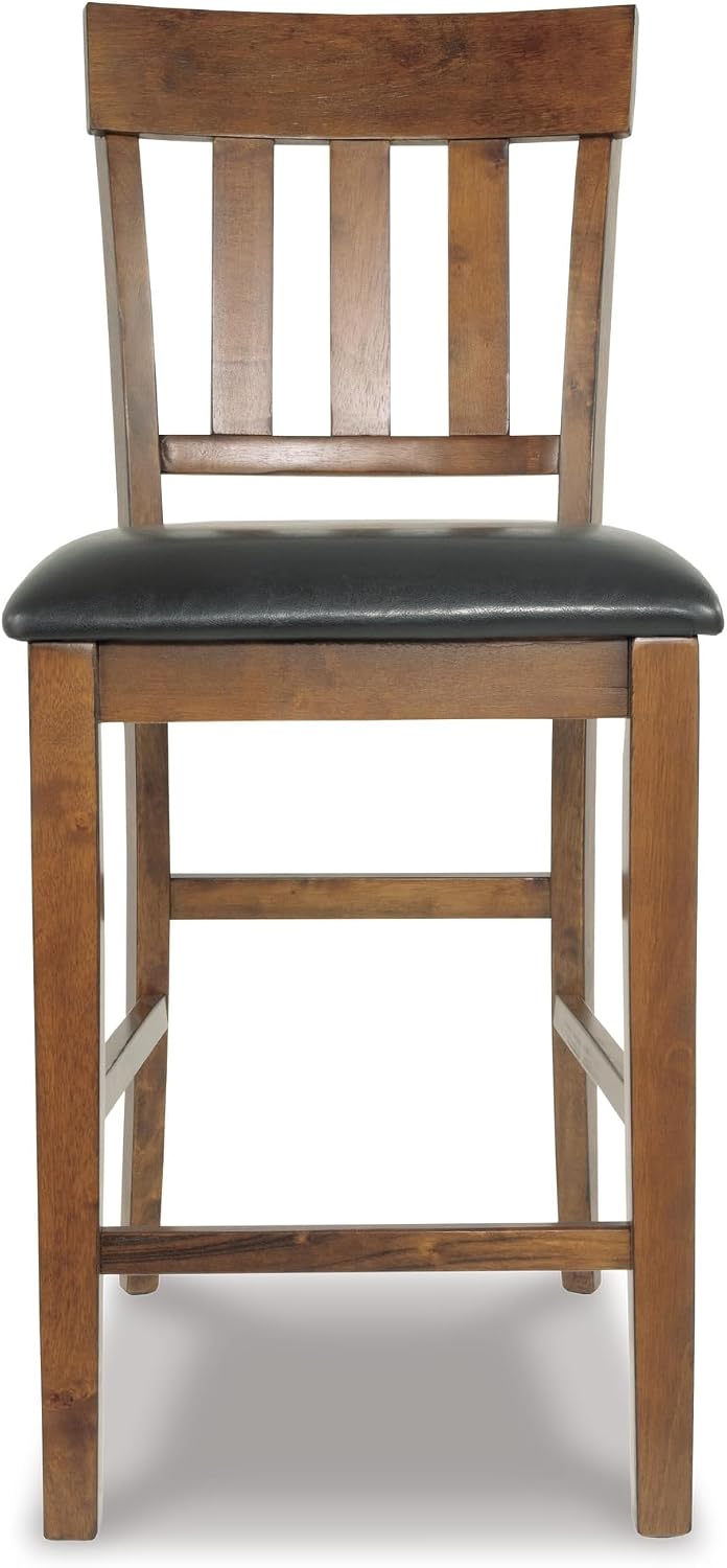 Signature Design by Ashley Counter Height Bar Stool, Set of 2, Slat Back | Wipe-clean faux leather cushion, Veneers, wood and engineered wood frame, 25.63-inch seat height, Ralene Series