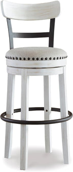 Signature Design by Ashley Valebeck 1-Piece Swivel Barstool, 30 In | Rustic white bar stools, Wood, engineered wood and metal frame, Cushioned polyester seat for pub tables, Farmhouse style