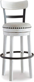 Signature Design by Ashley Valebeck 1-Piece Swivel Barstool, 30 In | Rustic white bar stools, Wood, engineered wood and metal frame, Cushioned polyester seat for pub tables, Farmhouse style