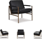 Signature Design by Ashley Puckman Modern Black Leather Accent Chair | Premium combination of leather and faux leather with polished nickel-tone frame, Urban industrial design