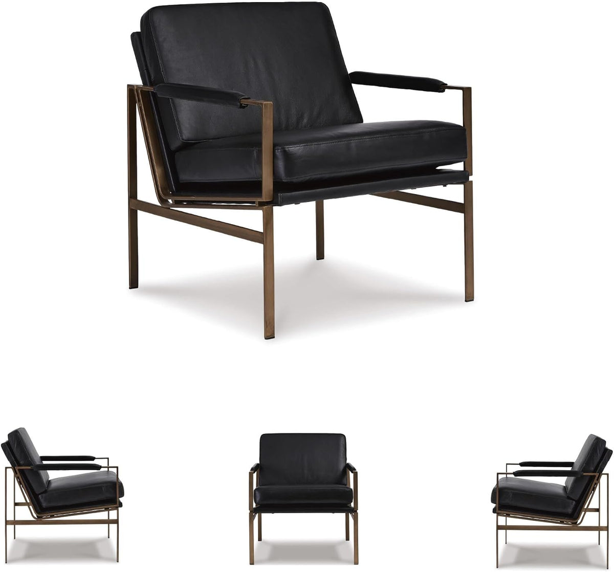 Signature Design by Ashley Puckman Modern Black Leather Accent Chair | Premium combination of leather and faux leather with polished nickel-tone frame, Urban industrial design