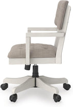 Signature Design by Ashley Robbinsdale Home Office Desk Chair, Farmhouse | Solid wood frame, 360-degree swivel, Tufted light gray fabric, Smooth casters, Adjustable height
