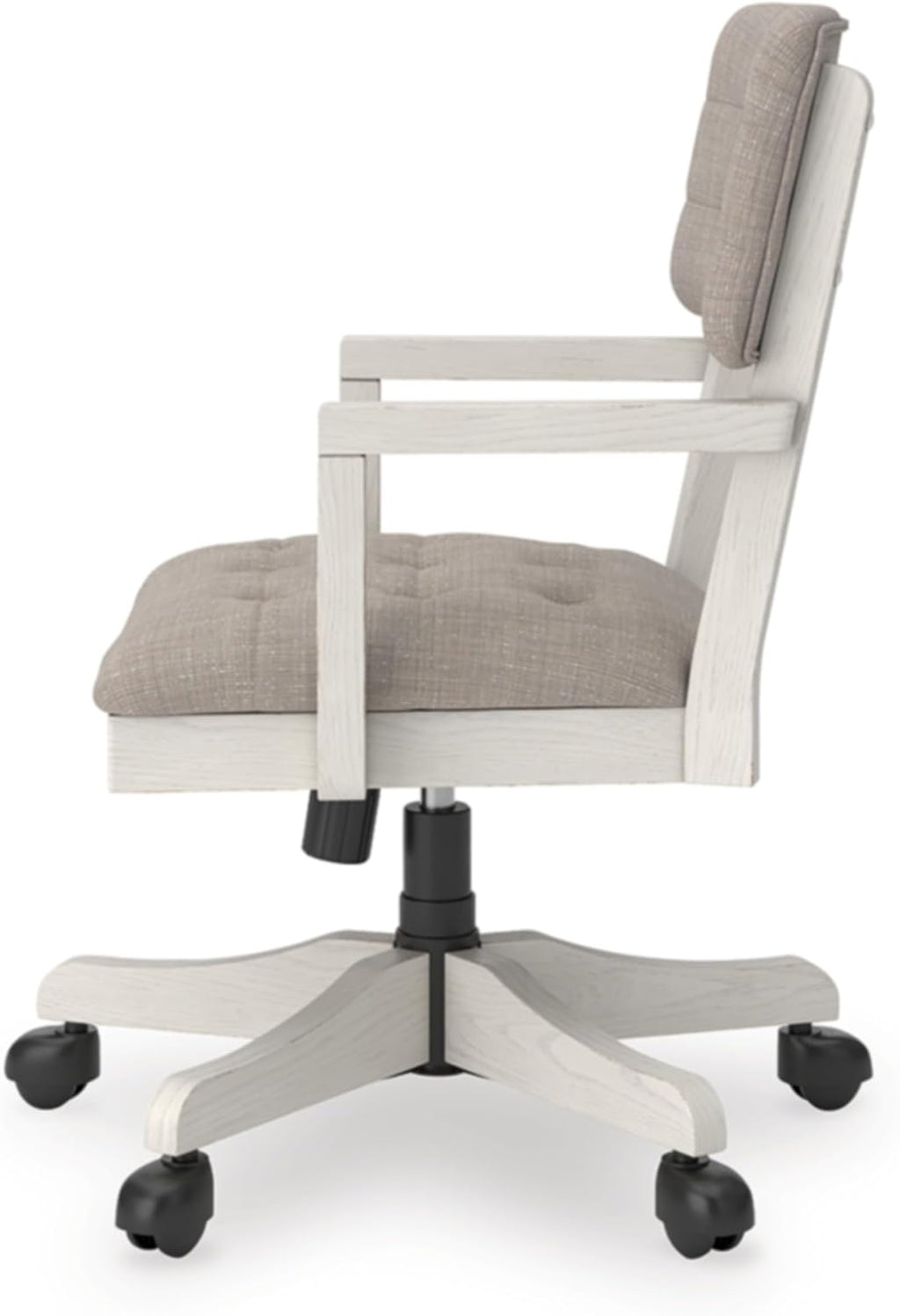 Signature Design by Ashley Robbinsdale Home Office Desk Chair, Farmhouse | Solid wood frame, 360-degree swivel, Tufted light gray fabric, Smooth casters, Adjustable height