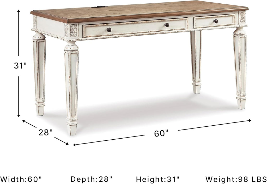 Signature Design by Ashley 60" Farmhouse Home Office Desk, Chipped White
