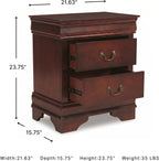 Signature Design by Ashley Alisdair 2 Drawer Nightstand, Reddish Brown | 21.63 in wide, Louis Philippe-style moulding, Metal slides beneath drawers, Antiqued bronze-tone pulls, Master bedroom use