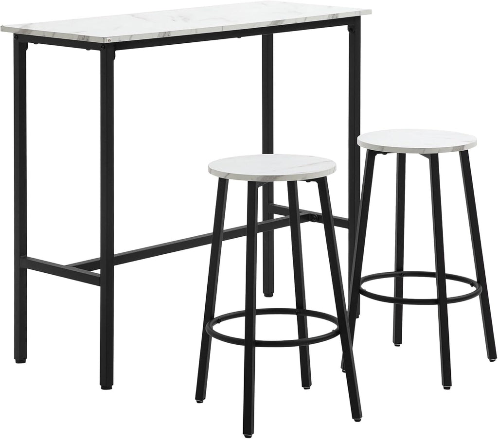HOMCOM 3 Piece Bar Table Set Modern Dining Table Set for 2 w/Stools White