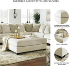 Signature Design by Ashley Oversized Square Ottoman Coffee Table, Beige | Beige chenille ottoman, 100% polyester upholstery, 51-inch dual-purpose footrest, Arrives fully assembled, Rawcliffe Series
