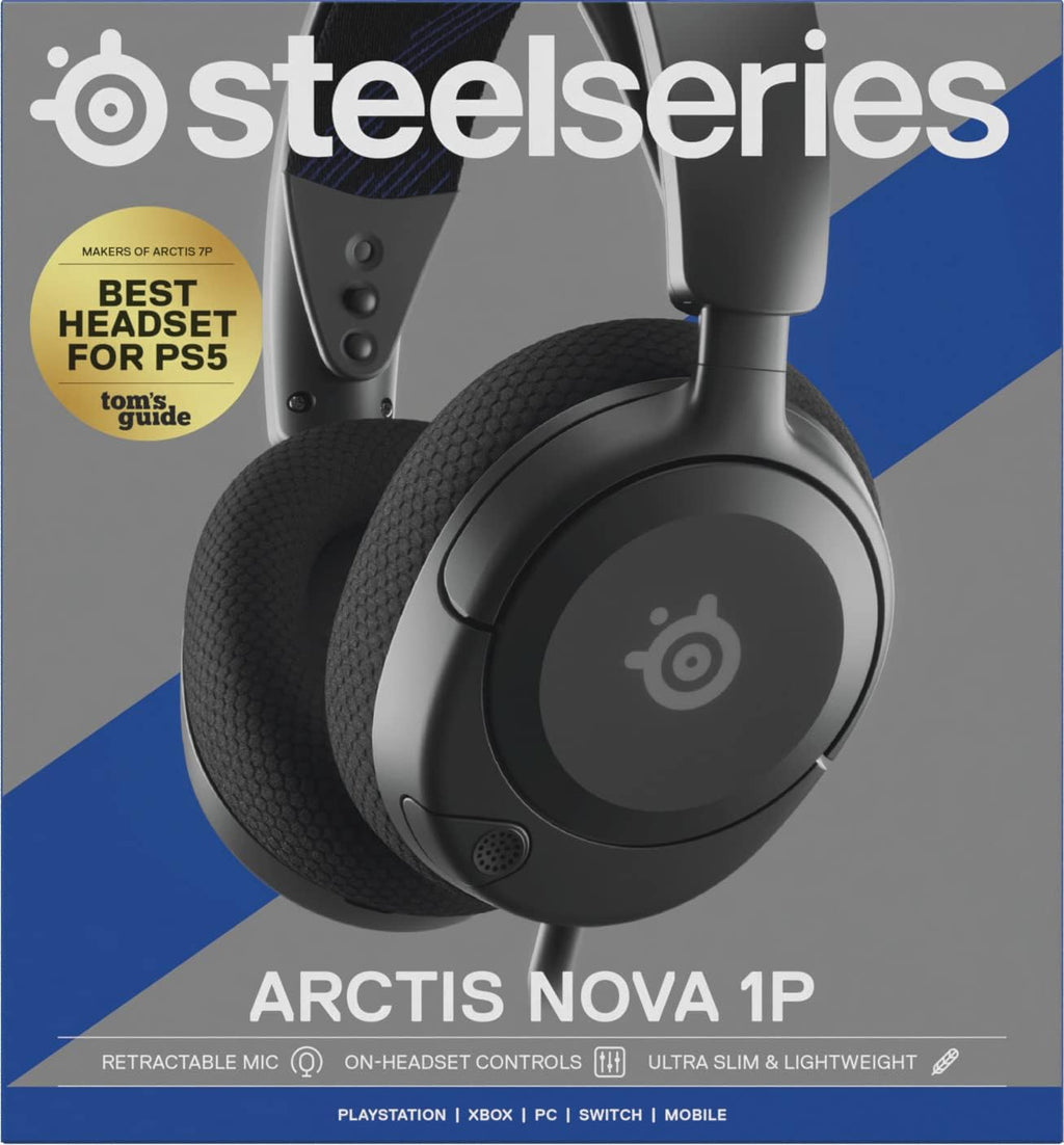 SteelSeries Arctis Nova 1P for PlayStation - PS5 Gaming Headset - Hi-Fi Drivers - 360° Spatial Audio - AirWeave Memory Foam Ear Cushions - Lightweight - Also compatible with PC, Xbox - Black