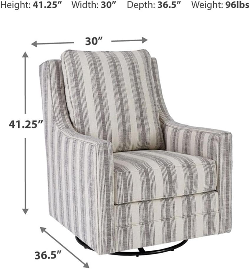 Signature Design by Ashley Kambria Swivel Glider Accent Chair, Ivory/Black | Pre-assembled convenience, 360-degree metal swivel glider base, Durable spot-cleanable polyester-linen blend fabric