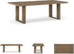 Signature Design by Ashley Serene Bay 6-Person Outdoor Dining Table | 84-inch rectangular patio dining table with wood-look finish, Rust-resistant aluminum frame, Built-in umbrella hole