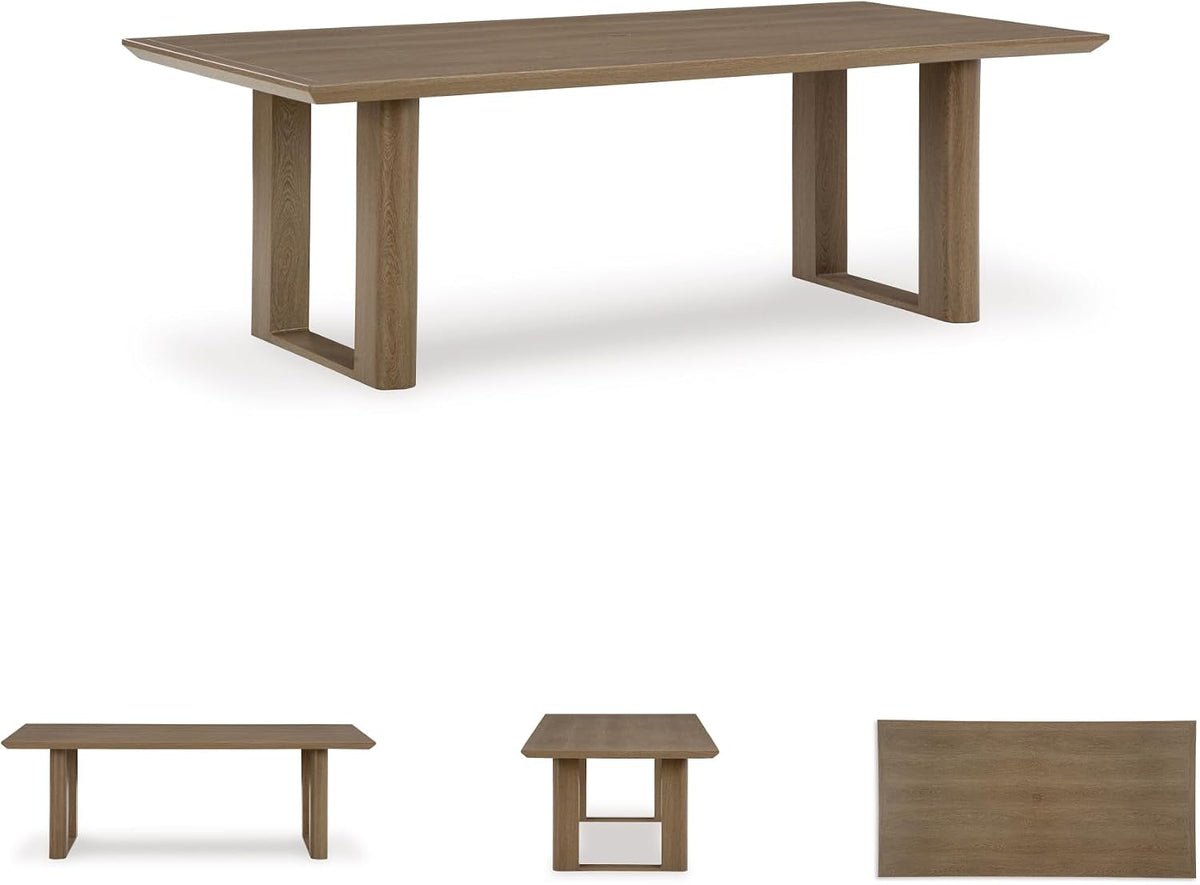Signature Design by Ashley Serene Bay 6-Person Outdoor Dining Table | 84-inch rectangular patio dining table with wood-look finish, Rust-resistant aluminum frame, Built-in umbrella hole