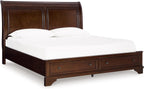 Signature Design by Ashley King Sleigh Storage Bed Frame, Brown | Hardwood solids, Select hardwood veneer and MDF substrate, King sleigh bed, Dark bronze-tone knobs, Trellington Series