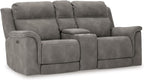 Signature Design by Ashley Power Reclining Loveseat Sofa with Console | Faux leather look, 15-minute assembly, Water-resistant DuraPella fabric, Zero-gravity reclining, Adjustable headrest