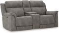 Signature Design by Ashley Power Reclining Loveseat Sofa with Console | Faux leather look, 15-minute assembly, Water-resistant DuraPella fabric, Zero-gravity reclining, Adjustable headrest