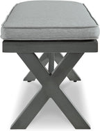 Signature Design by Ashley Elite Park Outdoor Bench with Foam Cushion, Nuvella Weather Resistant Fabric, Rust Free Aluminum Frame, 54" W x 17" D x 16.5" H, Gray