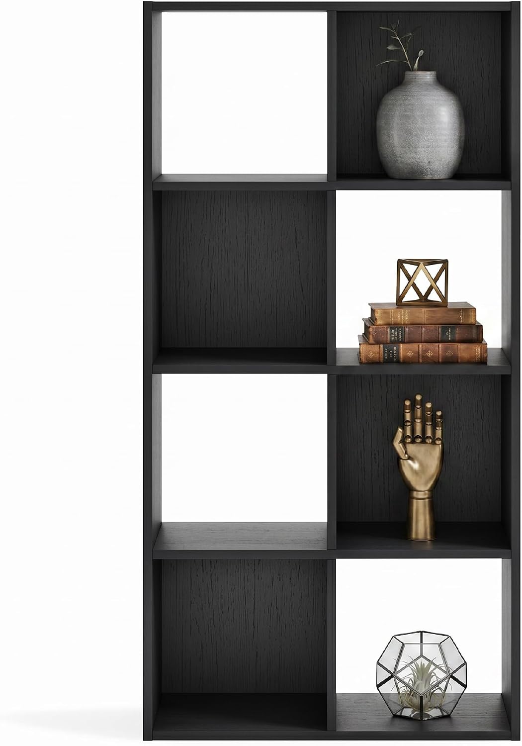 Signature Design by Ashley 8 Cube Storage Organizer, Black Bookcase | Engineered wood and decorative laminate, Dual-position vertical or horizontal setup, Fits 10.5-inch bins, Langdrew Series