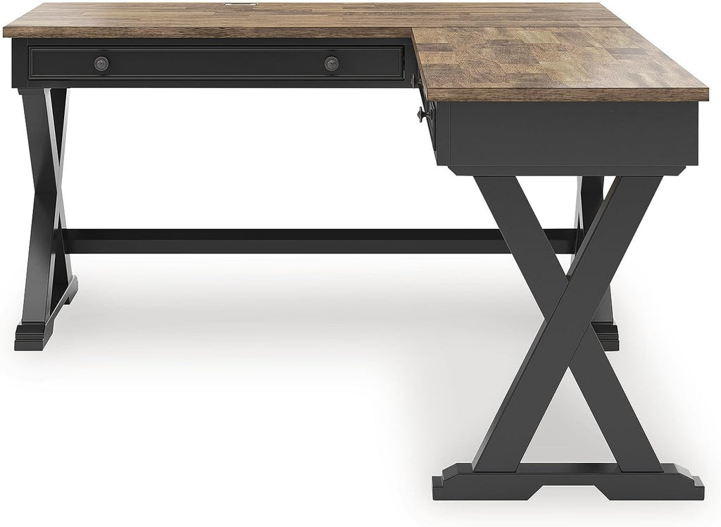 Signature Design by Ashley 2-Piece L-Shaped Corner Desk, Black/Brown | Hardwood solids, Mango wood veneer and MDF substrates, Modern farmhouse style, Dovetail drawers, Wildenauer Series