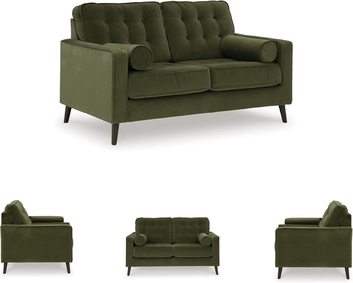 Signature Design by Ashley Loveseat, Olive Green Velvet, Reveon Lakes | Small loveseat for condo spaces, Olive green velvet upholstery, Anti-sag platform foundation, No assembly required