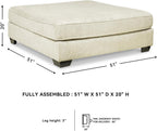Signature Design by Ashley Oversized Square Ottoman Coffee Table, Beige | Beige chenille ottoman, 100% polyester upholstery, 51-inch dual-purpose footrest, Arrives fully assembled, Rawcliffe Series