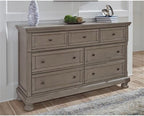 Signature Design by Ashley Lettner Dresser for Bedroom, 7 Drawer Burnished Gray Chest, 65-Inch Wide Traditional Style, Hidden Storage for Small Valuables, Light Gray