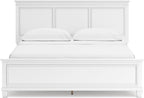 Signature Design by Ashley Fortman California King Panel Bed, White | Painted white finish with tapered feet, Hardwood solids and MDF substrate construction, Compatible with adjustable bases