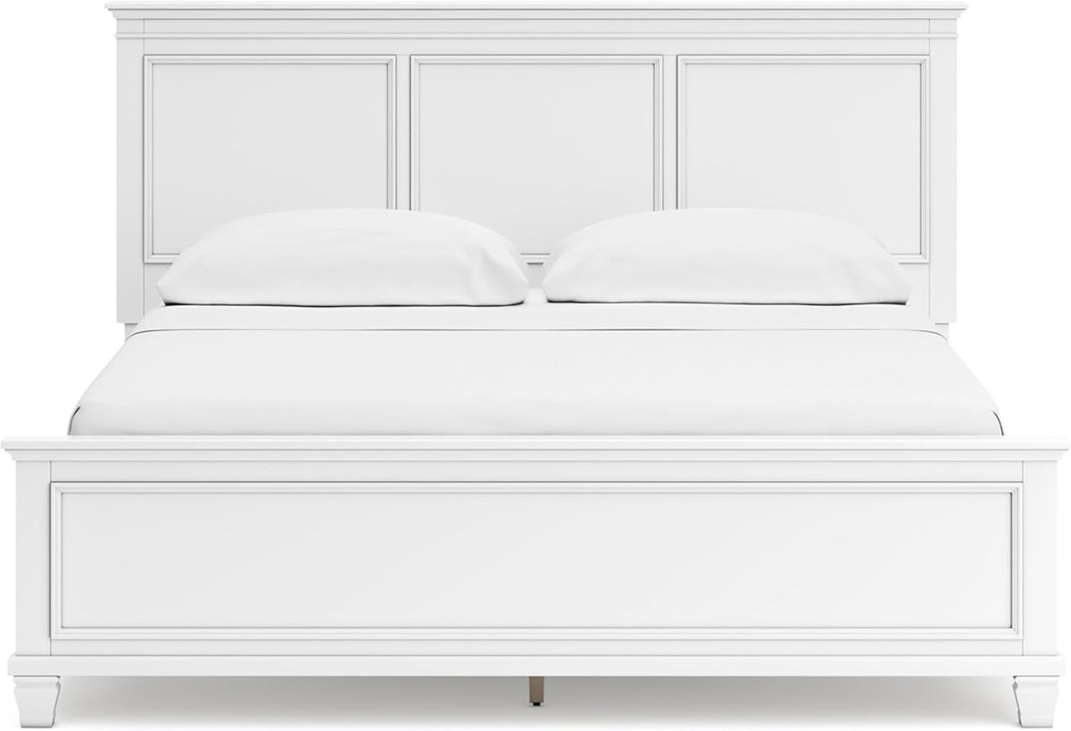 Signature Design by Ashley Fortman California King Panel Bed, White | Painted white finish with tapered feet, Hardwood solids and MDF substrate construction, Compatible with adjustable bases