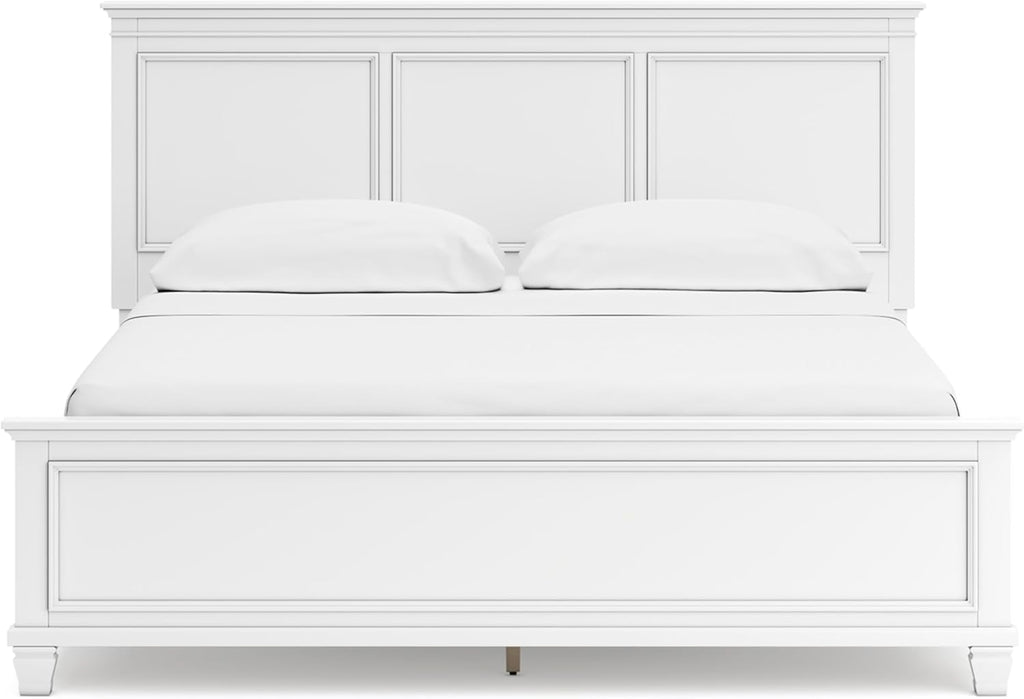 Signature Design by Ashley Fortman California King Panel Bed, White | Painted white finish with tapered feet, Hardwood solids and MDF substrate construction, Compatible with adjustable bases