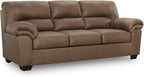 Signature Design by Ashley Caramel Faux Leather Sofa, No Assembly Required | Anti-sag platform deck, Caramel 98% polyester and 2% PU blend, Contemporary 3-seater design, Walker Point Series