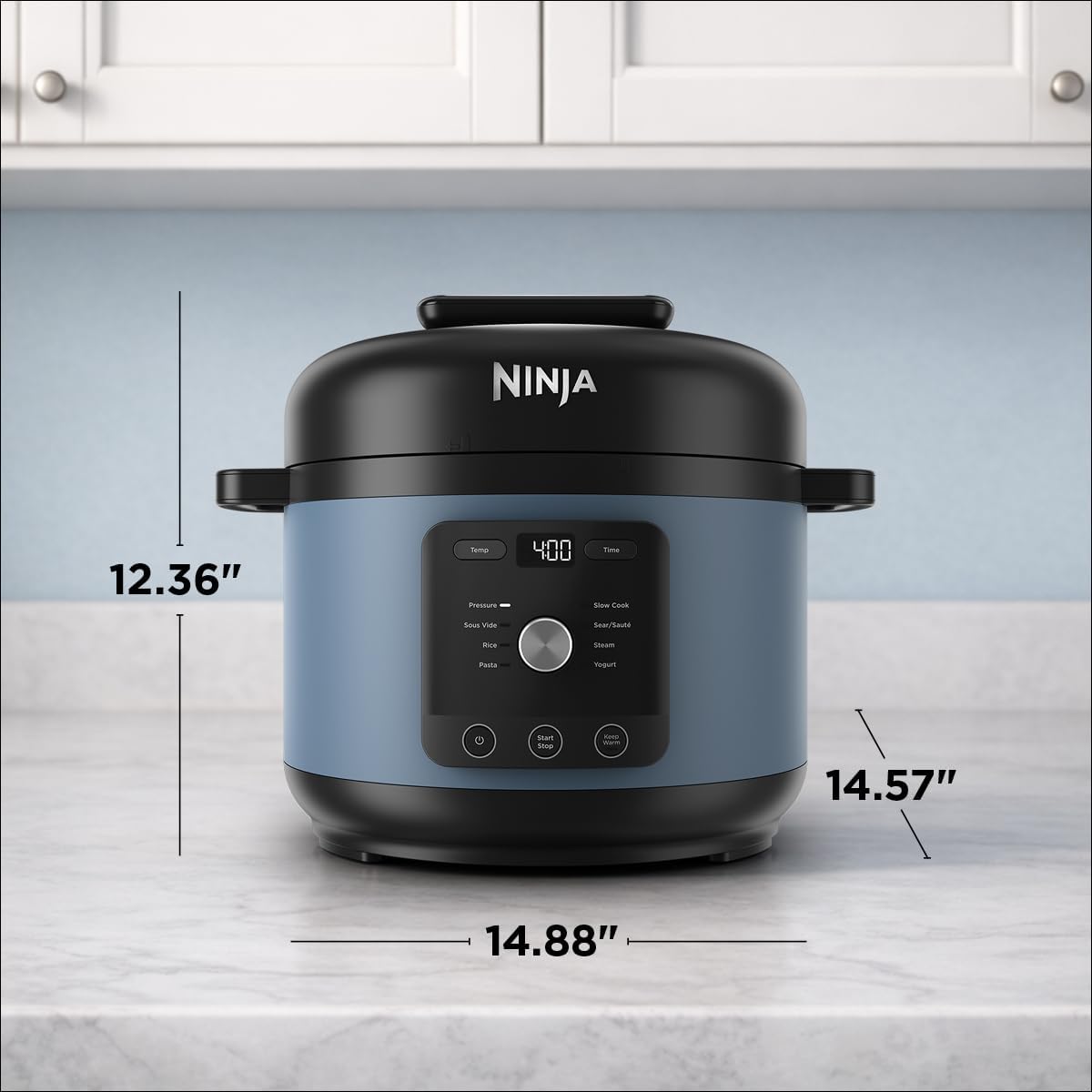 Ninja® HyperHeat™ 9-in-1 Pressure Cooker, 6.5-qt, Blue Macaron, PC201 | Cooks 2X faster, Sear, Sauté, Slow Cook, Steam & Sous Vide, 1200W, PFAS-free pot, removable SimpliServe™ pot for easy serving