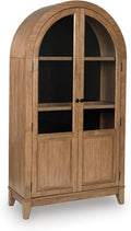 Signature Design by Ashley 74" Wood Glass Display Cabinet, Dagandale | Mango wood veneer construction, Natural and black finish, Spacious 4-tier china cabinet, Living room use