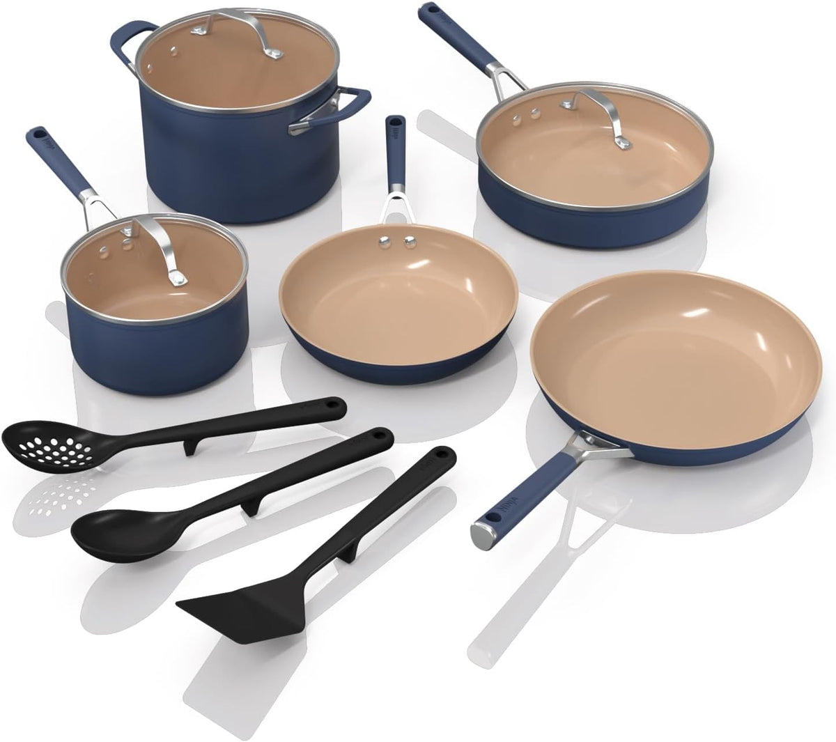 Ninja Ceramic Cookware Set, 11-Piece Kitchen Set, Navy Blue, CW49011 | Extended Life with Comfort Grip, Nonstick Fry Pans, Pots, PTFE Free, Oven & Dishwasher Safe, Stovetop Compatible
