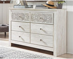 Signature Design by Ashley 6-Drawer Bedroom Dresser, Whitewash, Paxberry | Durable engineered wood and decorative laminate, Arrives pre-assembled for a 5-minute setup, Boho chic whitewash design