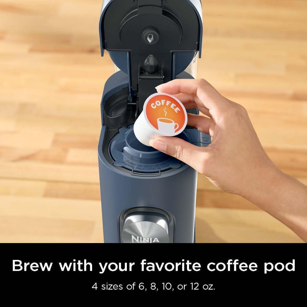 Ninja Pods & Grounds Iced Coffee Maker, K-Cup Pod Compatible, Navy, PB041NV | Single-Serve, Brews Grounds, Compact Design, 56-oz. Reservoir, 6-oz. Cup to 24-oz. Travel Mug Brew Sizes