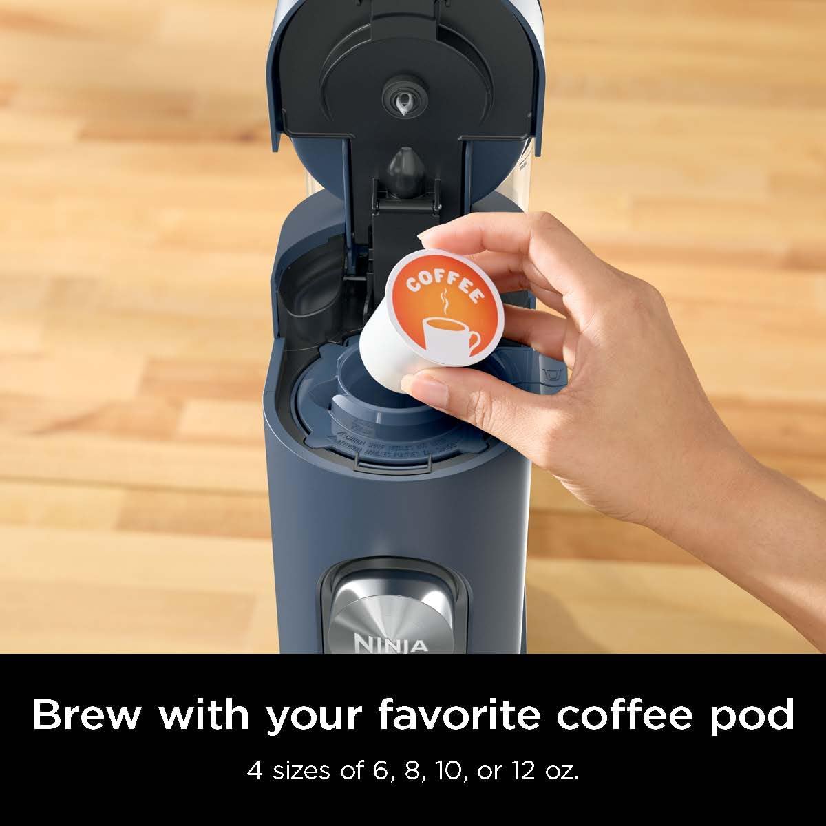 Ninja Pods & Grounds Iced Coffee Maker, K-Cup Pod Compatible, Navy, PB041NV | Single-Serve, Brews Grounds, Compact Design, 56-oz. Reservoir, 6-oz. Cup to 24-oz. Travel Mug Brew Sizes