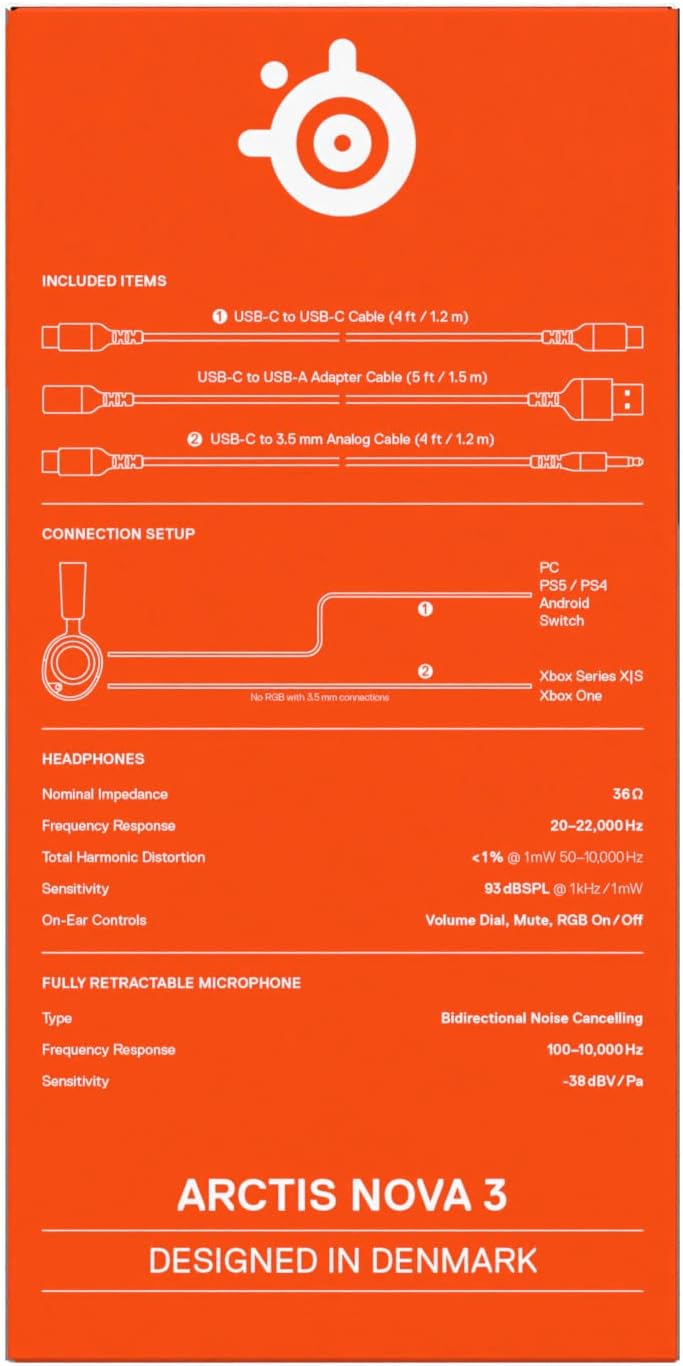 SteelSeries Arctis Nova 3 - USB-C Gaming Headset for PC, PS4, PS5 & Switch - RGB Lights - Hi-Fi Drivers - 360° Spatial Audio - AirWeave Memory Foam Earcups - Super Lightweight - ClearCast Gen 2 Mic