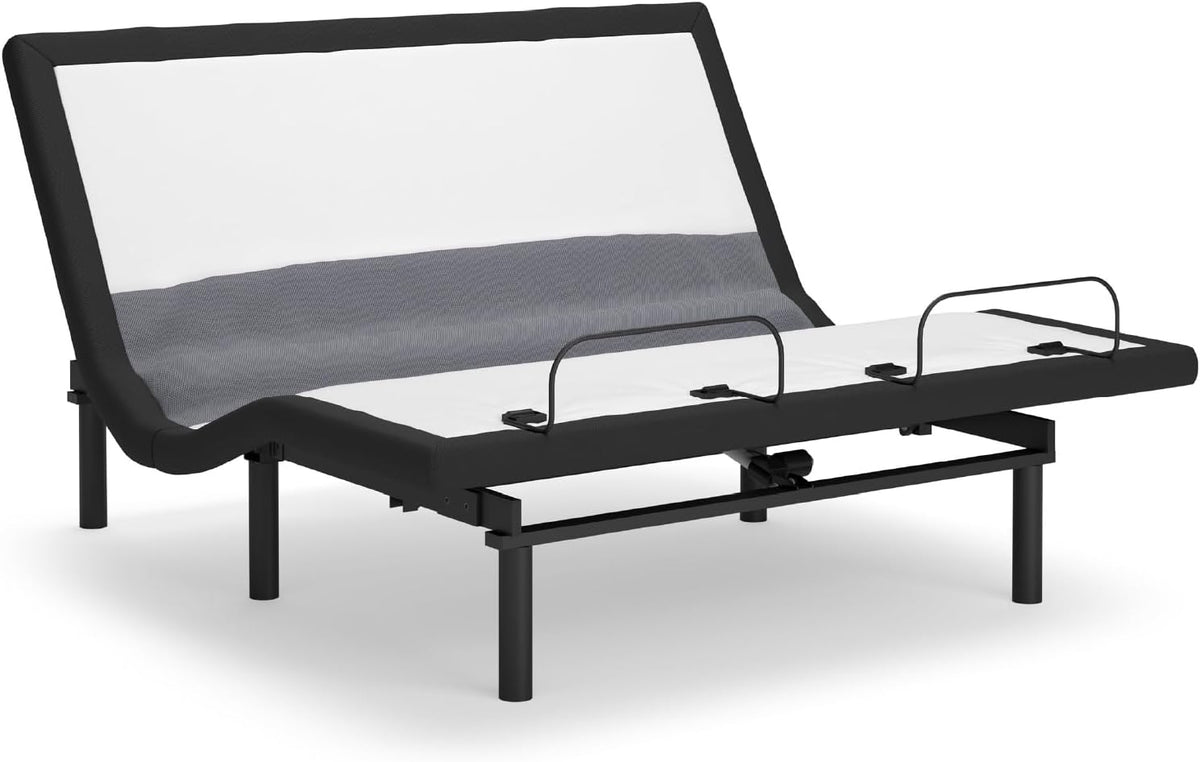 Signature Design by Ashley King Adjustable Bed Frame, Lumbar & Audio | Charcoal gray metal and polyester frame, Multi-color under-bed lighting with motion sensor, 3-year non-prorated warranty