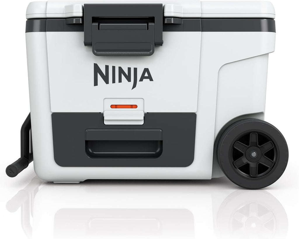 Ninja FrostVault™ 45qt Cooler with Wheels, Dry Storage Drawer, White | Ninja FrostVault's 45-qt capacity holds 68 cans, keeps food cool & dry, and rolls easily on all-terrain wheels