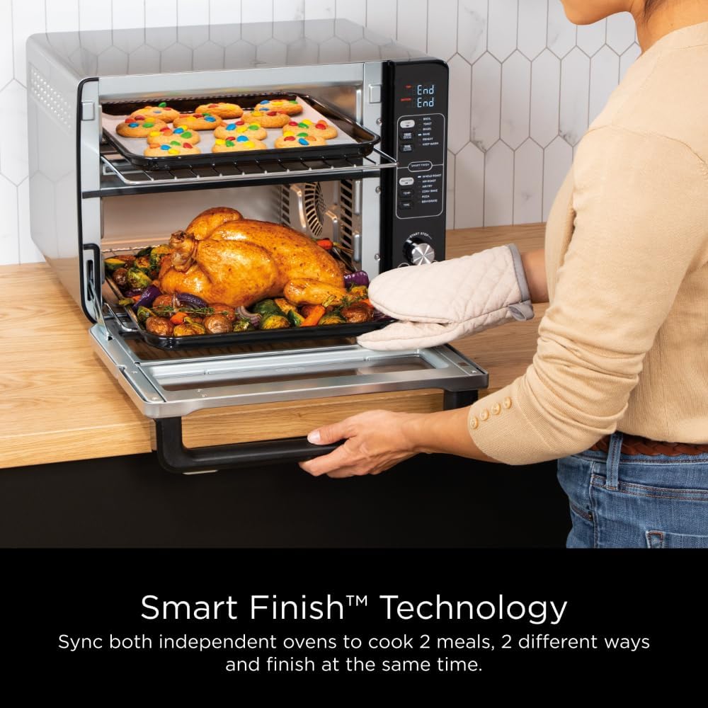 Ninja Double Oven, 12-in-1, FlexDoor, Stainless Steel, DCT401 | FlavorSeal, Smart Finish, Air fry, bake, broil, roast, toast, pizza, fits 6 lbs wings