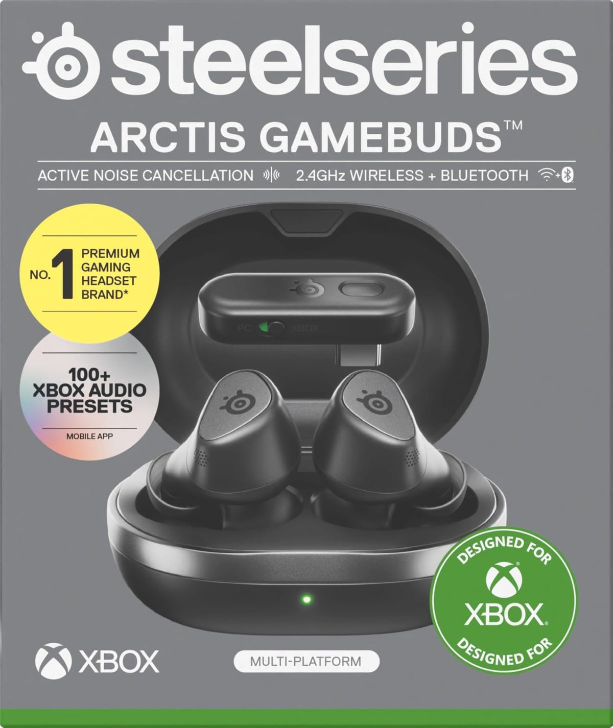 SteelSeries Arctis GameBuds for Xbox - Wireless Gaming Earbuds - 2.4GHz + BT 5.3 - ANC/Transparency - IP55 Water Resistant - 40H Battery - Wireless Charging - Xbox, PC, Switch 2, PS5, Mobile - Black