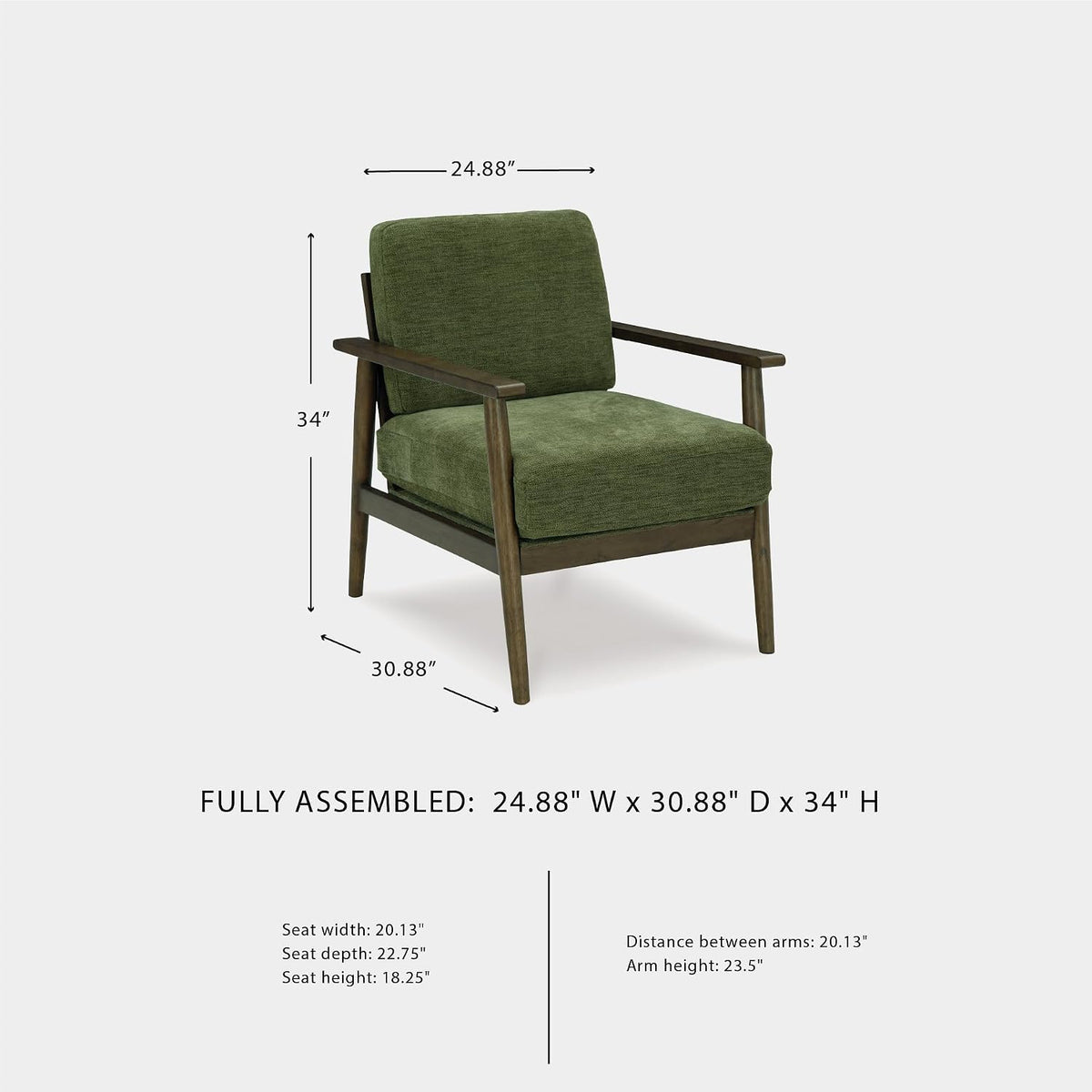 Signature Design by Ashley Bixler Showood Accent Chair, Olive Green | Plush chenille blend upholstery, Reversible cushion, Exposed engineered wood frame, Cozy reading nook, Wood accent chair