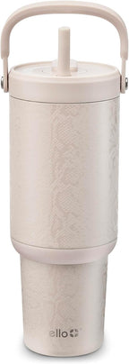 Ello Oasis Go+ 32oz Tumbler with Top Handle and Retracting Straw | Reusable Insulated Stainless Steel Cup, 100% Leakproof Water Bottle, 24 Hours Cold, Cup Holder Friendly For Travel | Python