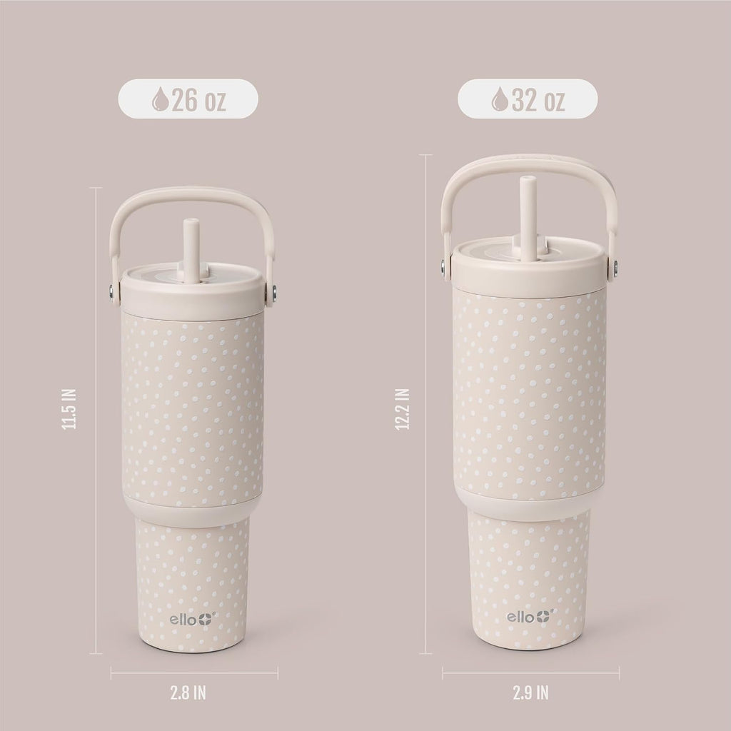 Ello Oasis Go+ 32oz Insulated Stainless Steel Tumbler with Straw, Wild Dot
