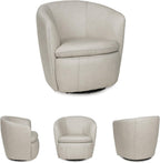 Signature Design by Ashley Kierreys Leather Swivel Barrel Chair, Bone | 100% top grain leather upholstery, 360-degree metal base rotation, Engineered wood and metal frame, Contemporary barrel back