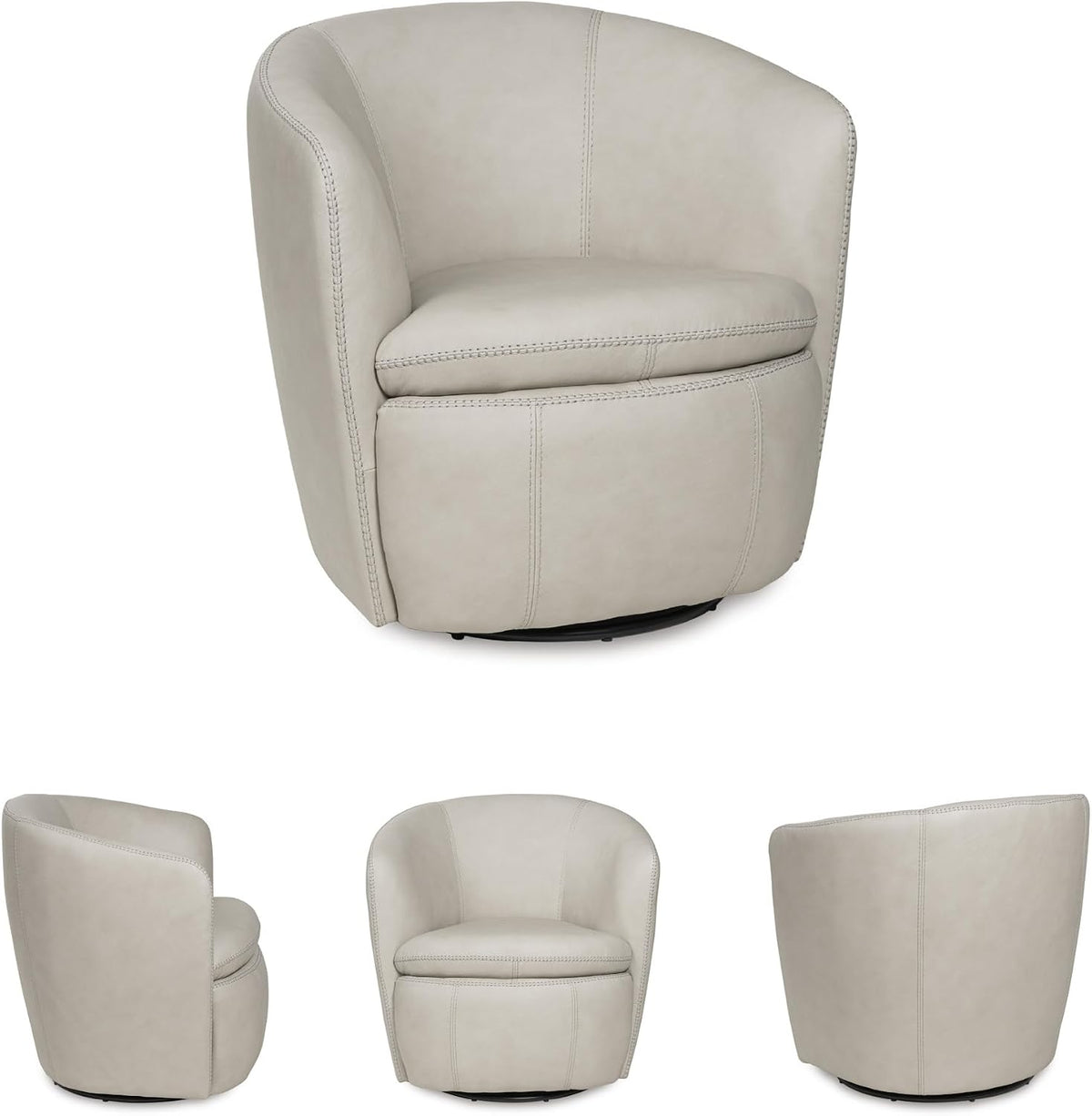 Signature Design by Ashley Kierreys Leather Swivel Barrel Chair, Bone | 100% top grain leather upholstery, 360-degree metal base rotation, Engineered wood and metal frame, Contemporary barrel back