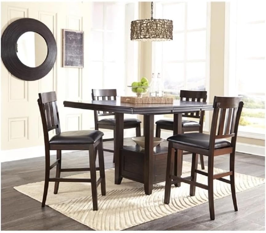Signature Design by Ashley Haddigan Counter Height Bar Stool, Set of 2 | Easy-clean faux leather cushioned seat, Casual farmhouse wood slat back design, 25.6-inch seat height for kitchen islands