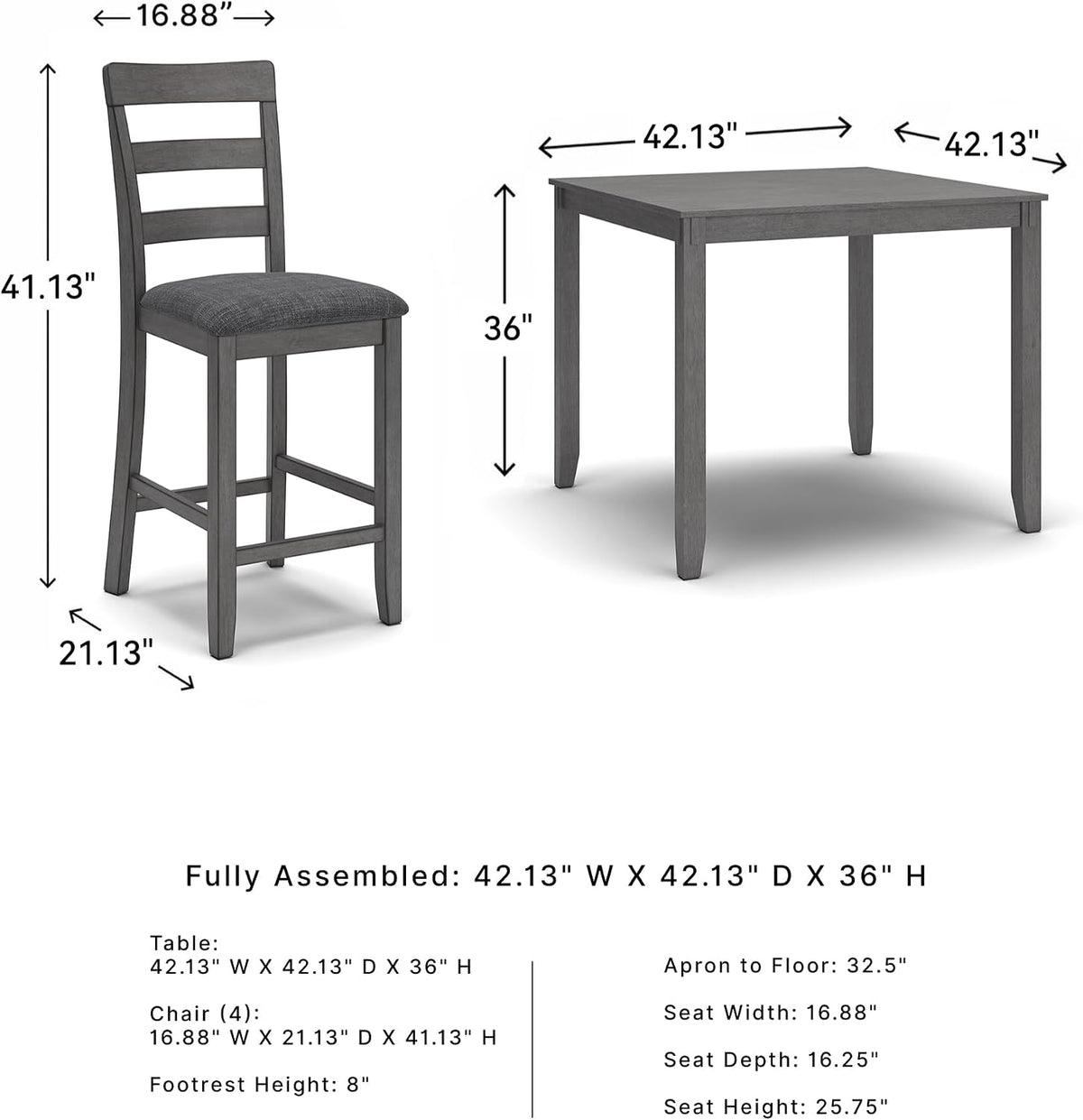 Signature Design by Ashley 5-Piece Square Counter Height Dining Set, Gray | Textured gray polyester fabric with wood, veneer and engineered wood, Small kitchen table for 4, Bridson Series