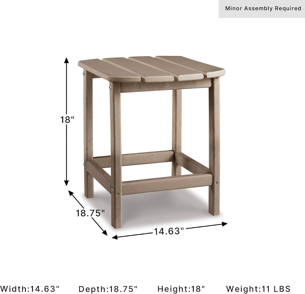Signature Design by Ashley 1-Piece Outdoor Side Table, Driftwood | Durable weather resistant HDPE, Self-draining slatted top, Compact 15x19-inch footprint, Sundown Treasure Series