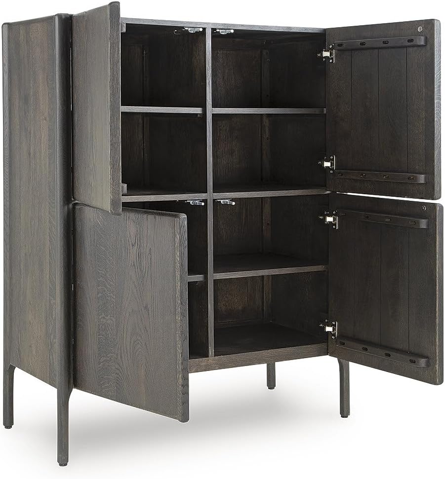Signature Design by Ashley Fully Assembled Accent Cabinet, Espresso | Modern accent cabinet, Solid oak and engineered wood, 4 doors, 6 fixed interior shelves, Orsonal Series
